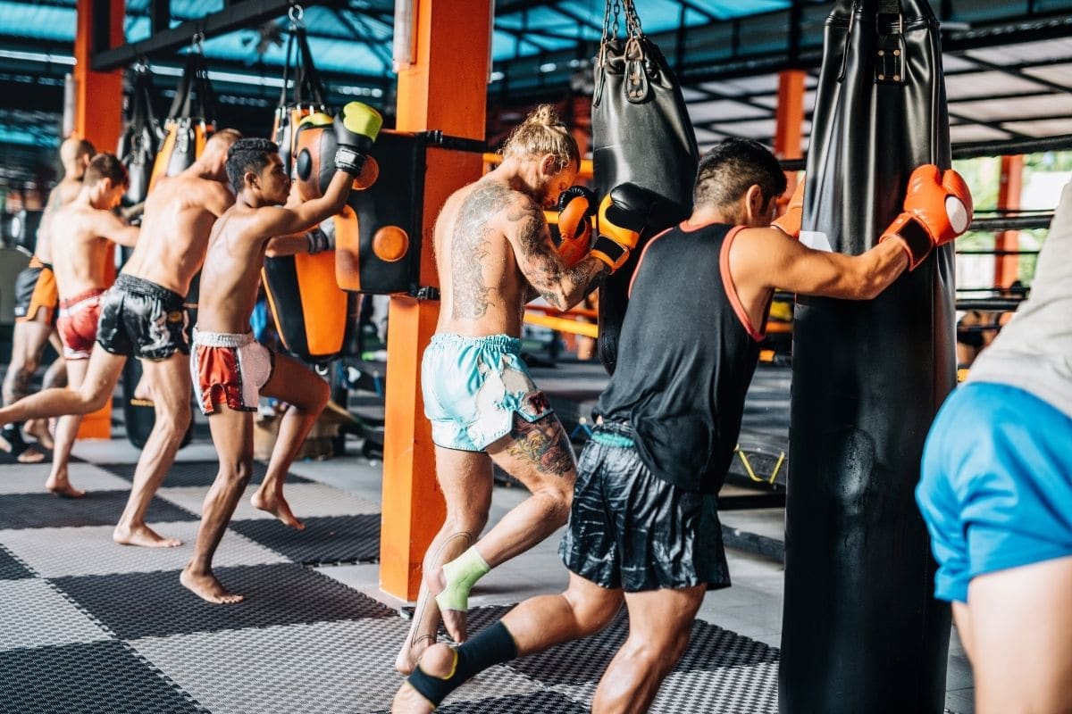 mma fighters training in gym