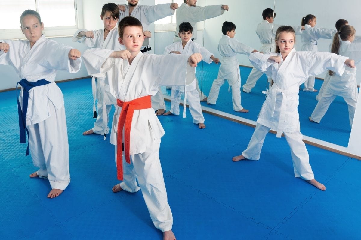 kids practice in karate class